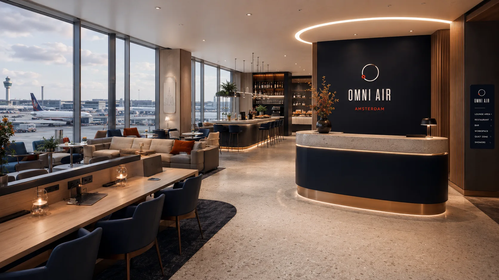 Omni Air lounge interior with apron view
