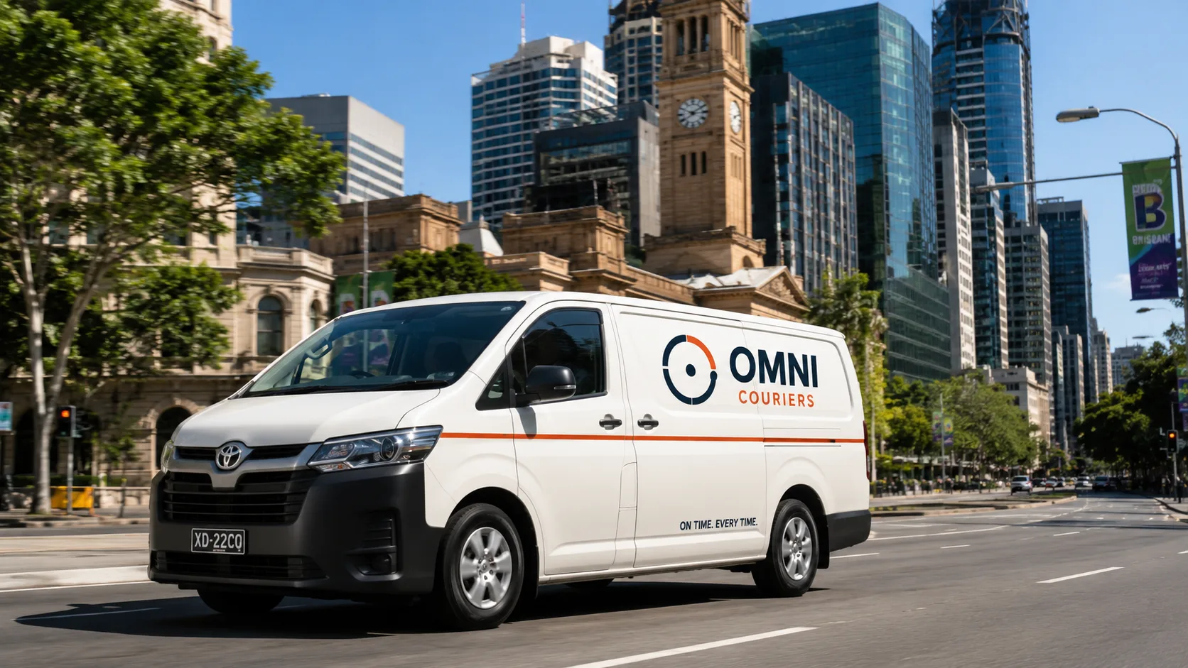 Omni Logistics van on a city street